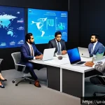 Home 23 시드 투자와 시장 기회 포착 전략 - A modern, sleek office setting featuring a diverse group of South Asian professionals engaged in a d...